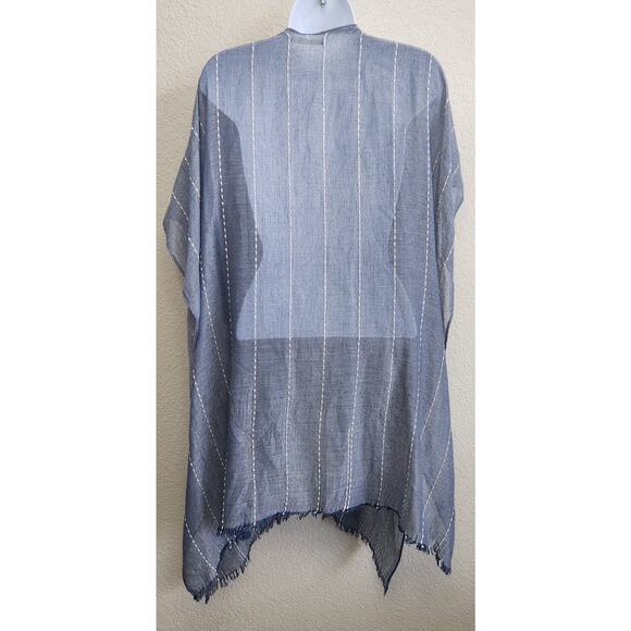 Do Everything In Love Blue Sheer Open Front Cardigan One Size Frayed Hem Soft - Picture 4 of 6